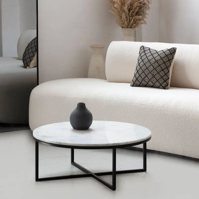 Table Basse Minimaliste Onyxia en Marbre Blanc - Elite Design Maroc